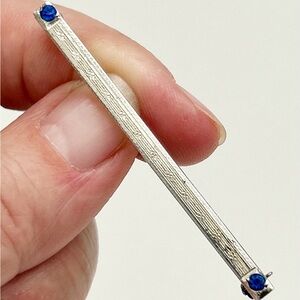 Semi-Antique Sterling Silver Blue Gemstone Bar Pin Brooch